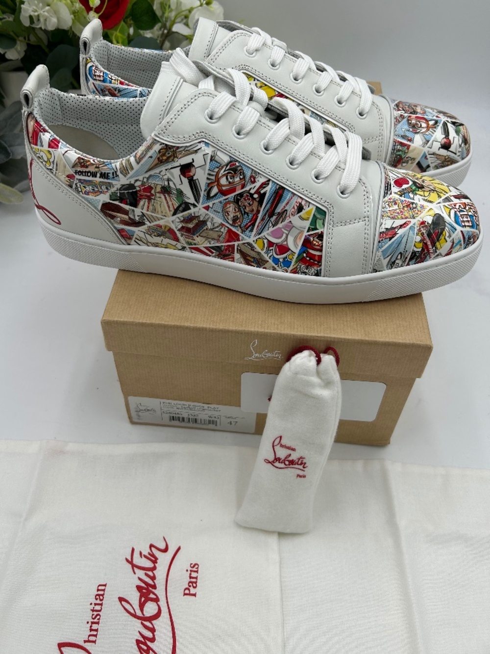 Men’s Christian Louboutin FUN VIEIRA COMIC PRINT LOW TOP SNEAKERS. Size 47/14.